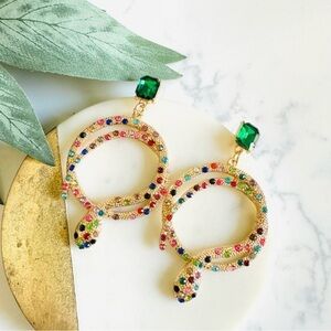 2/$30🌵 Snake Gold Colorful Rhinestone Earrings Dangle Serpent Western NEW